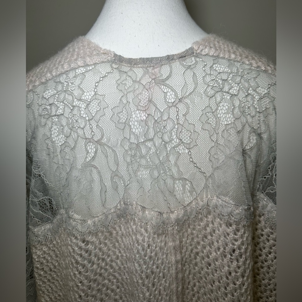 Free People Peek-A-Boo cardigan sweater wool alpaca blend lace loose-knit open M - Picture 6 of 12